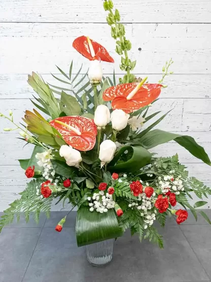 Bouquet pour funérailles rouge et blanc