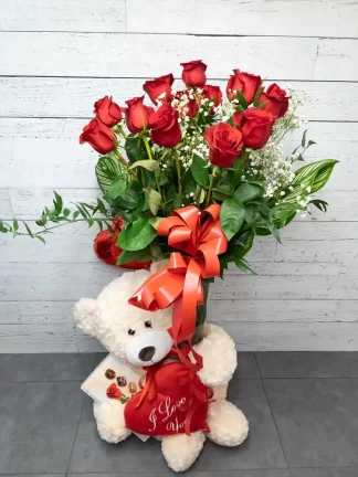 Roses, peluche et ballon - Deluxe